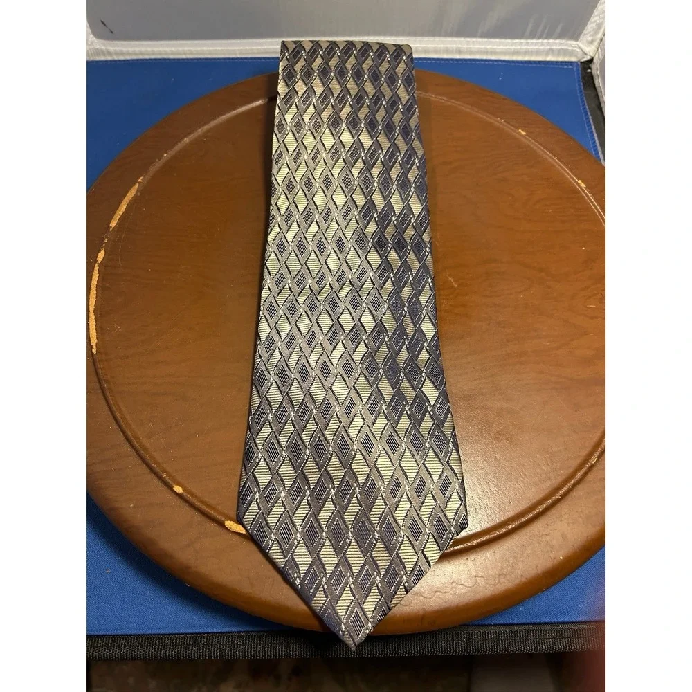 IV Front Silver Men's 100% Silk Tie‎ Abstract Geometric Necktie Extra Long